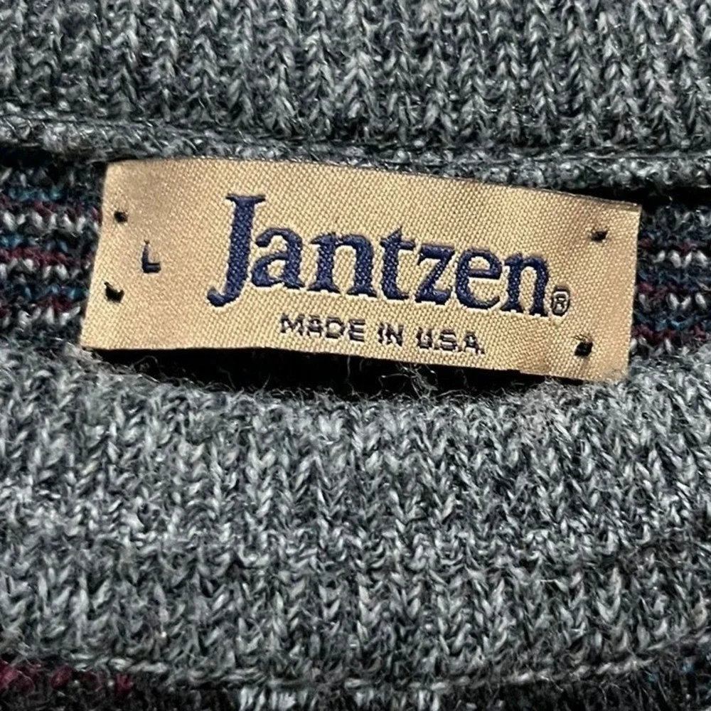 Vintage 90s Jantzen Mens Large Geometric Knit Sweater Made in USA Grandpacore